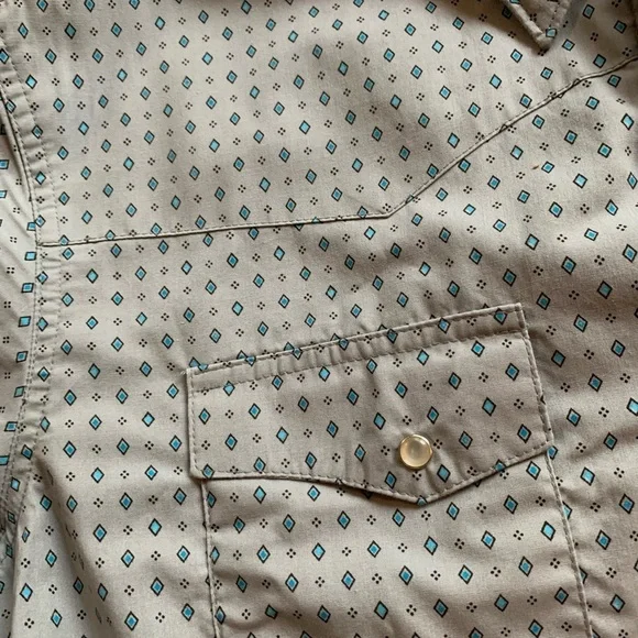 Men's Wrangler Wrancher Pearl Snap Size L Grey With Blue Diamonds - Picture 12 of 15